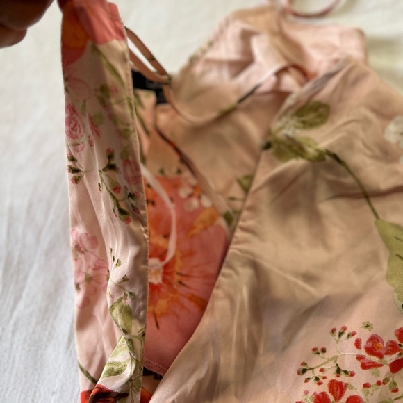 NWOT Remarkable Entrance Pink Floral Print Satin Midi Dress - Picture 8 of 9